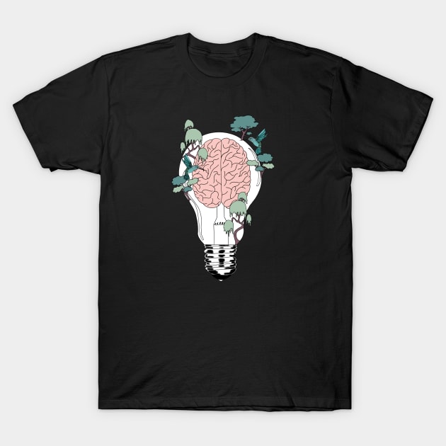 Brain lightbulb Design T-Shirt by Carries Design 